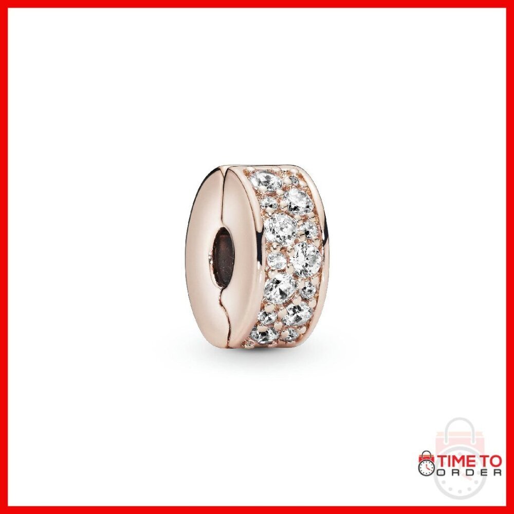 Clear Pavé Clip Charm Bracelet Charm, Rose Gold-Plated, Cubic Zirconia